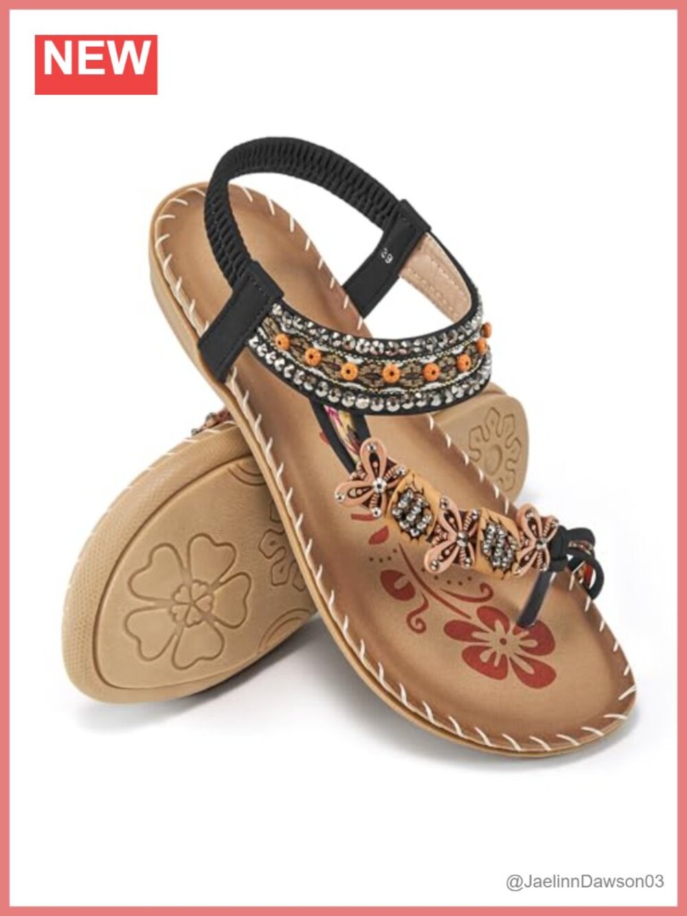 Boho Beaded Toe Ring Flat Sandals - Faux Leather Gladiator Sandals